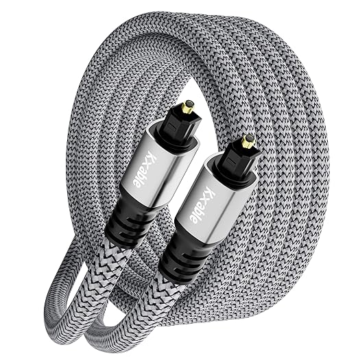 Optical Audio Cable 25 FT, Digital Audio Cable, Toslink Fiber Optic Cord, [Nylon Braided, Slim Aluminum Shell, Gold Plated Connector], for Home Theater, Sound Bar, PS4, Xbox, TV and More