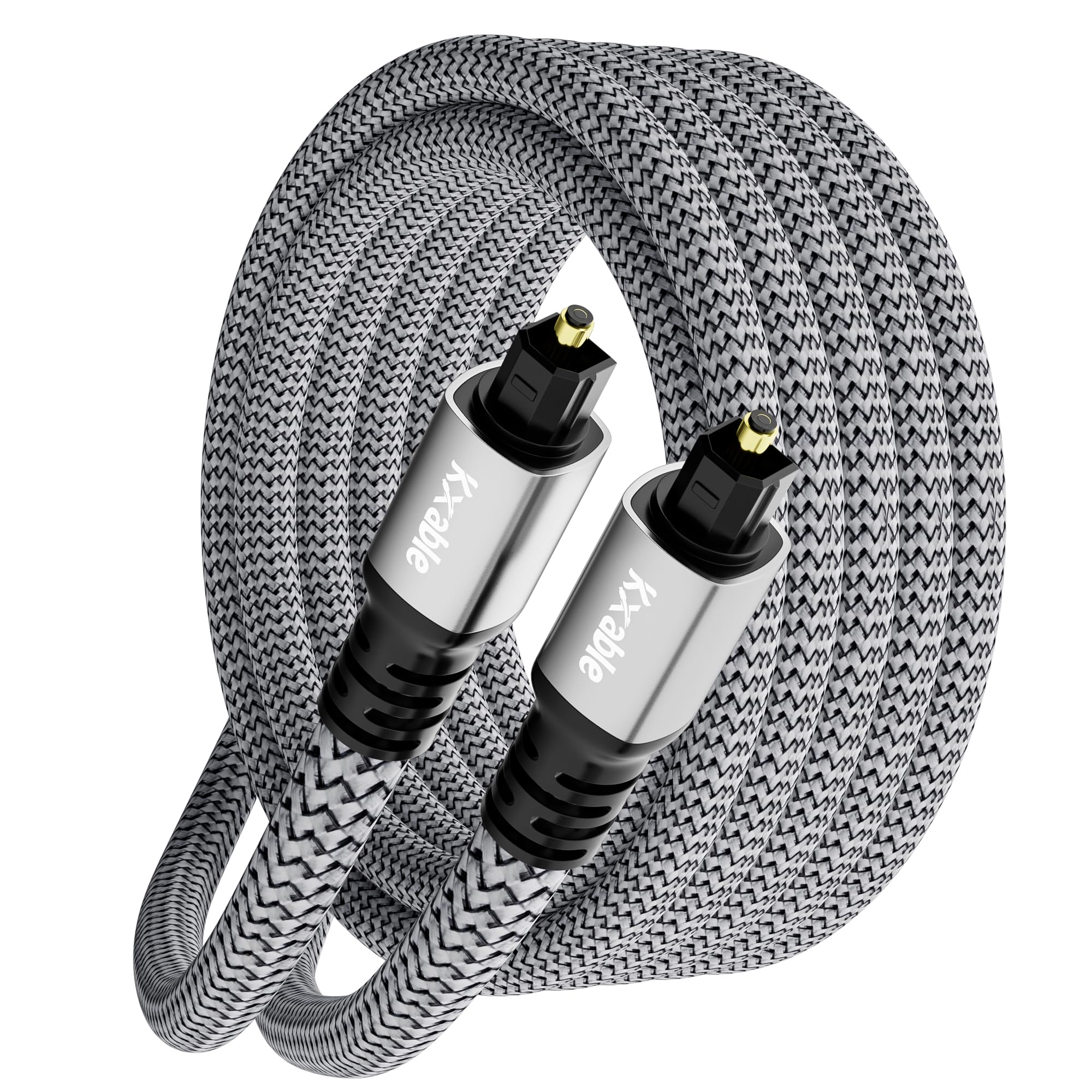 Optical Audio Cable 50 FT, Digital Audio Cable, Toslink Fiber Optic Cord, [Nylon Braided, Slim Aluminum Shell, Gold Plated Connector], for Home Theater, Sound Bar, PS4, Xbox, TV and More