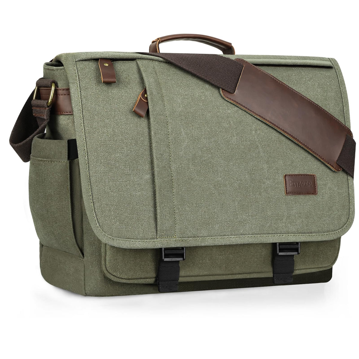 ESTARER 13-14 Inch Laptop Messenger Bag Water-Resistant Canvas Shoulder Bag for Business College, Grey