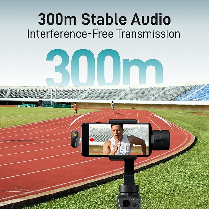 MAONO Wireless Lavalier Microphone for iPhone 16/15/Android/Tablet, USB C Plug Mini Mic with 48KHz 24Bit, 300m Range, Voice Filter, Noise Cancellation, 30H Use for Video Recording, Streaming - Wave T5