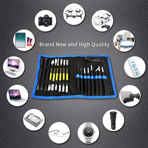 17 in 1 Electronics Repair Tools Opening Pry Tool Kit with Dual Ends Metal Spudgers and Black Tweezers Replacement for iPad Tablets Laptop Electronics Device Mobile Phone