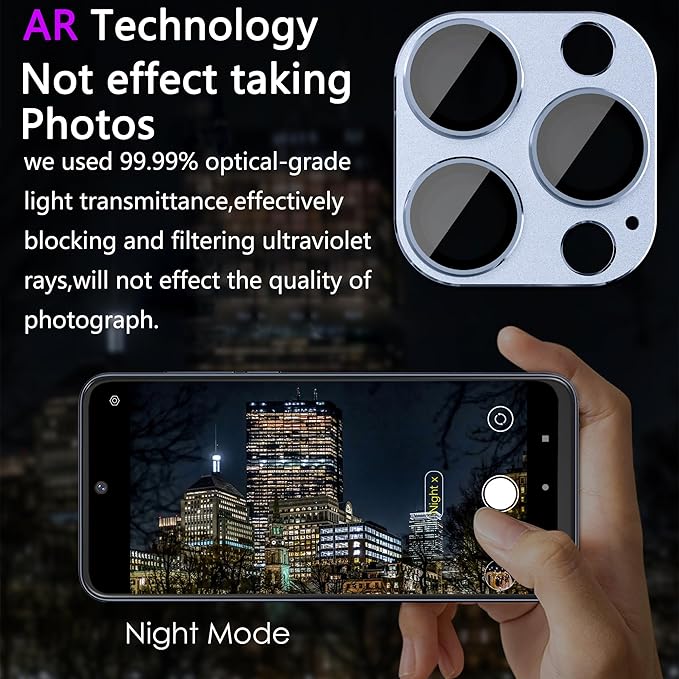 2 Pack Camera Lens Protector for iPhone 13 Pro/iPhone 13 Pro Max,[Not Easy to Breakn ] AR Tempered Glass Strong Adsorption Metal Camera Cover Screen-Far Peak Blue