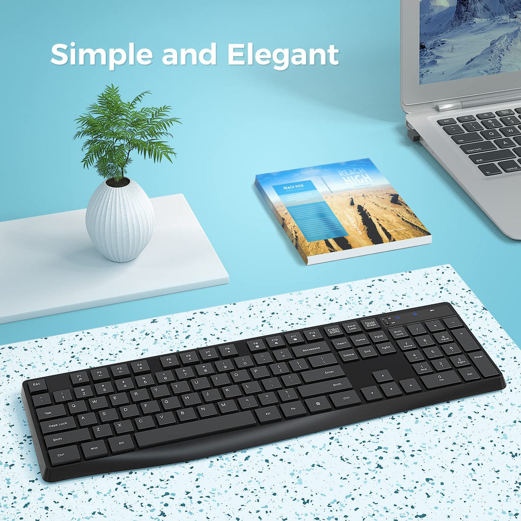 Lovaky Wireless Keyboard MK98, 2.4G USB Computer Cordless Keyboard, Enlarged Indicator Light, Ergonomic Full Size PC Keyboard with Number Pad for Windows, Laptop, Desktop, Chromebook, Notebook, Black