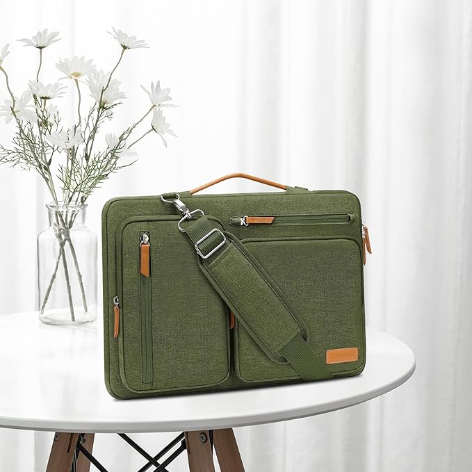 MOSISO 360 Protective Laptop Shoulder Bag,13-13.3 inch Computer Bag Compatible with MacBook, HP, Dell, Lenovo, Asus Notebook,Side Open Messenger Bag with 4 Zipper Pockets&Handle, Olive Green