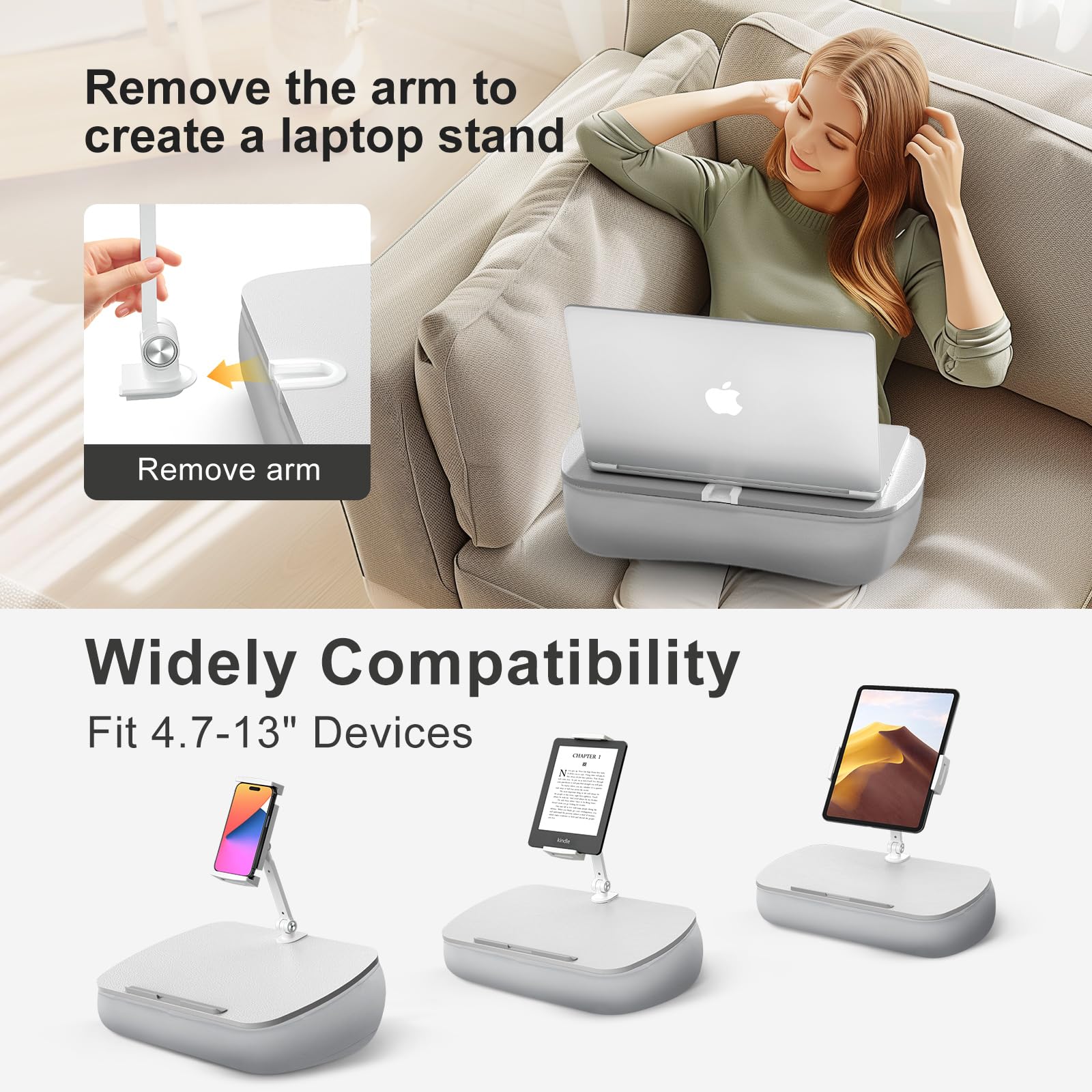 ERGONOV Lap Bean Bag Pillow Stand, 360° Tablet Holder with Adjustable Arm