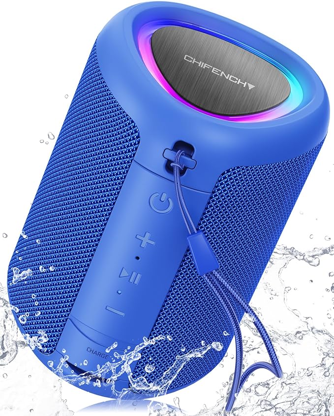 Portable Bluetooth Speaker with Lights, Stocking Stuffers, Powerful Crystal Clear Sound, IPX5 Waterproof, All Day Playtime, BT 5.3, TWS Paring, Small Wireless Speaker for Outdoor, White Elephant Gifts