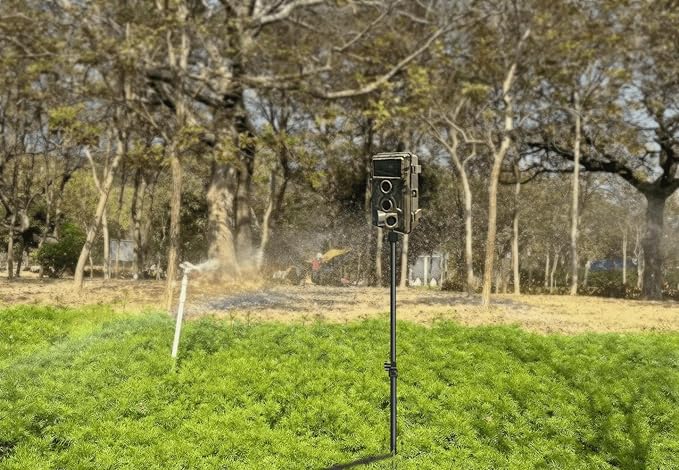 Trail Camera Mount,Height Adjustable (15.7"-28.3") & 360° Rotating Stake,Dual-Mode Base for Soft/Hard Ground Post,Game Cam Stand with 1/4"-20 Thread, Metal pole for Solar Panels,Hunting,Wildlife