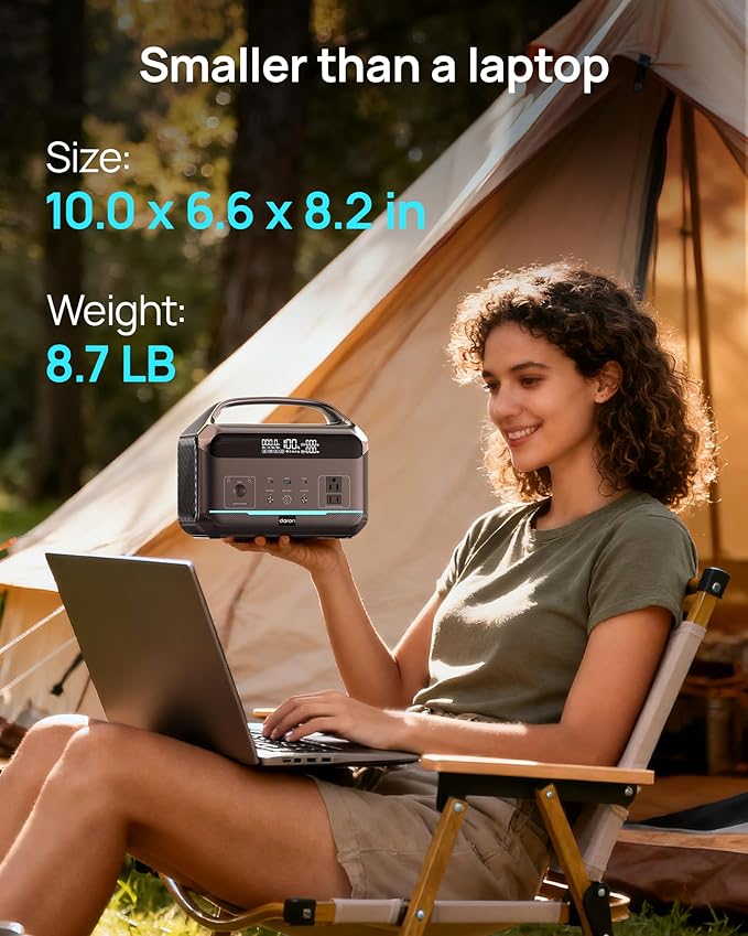 DaranEner Portable Power Station, Outdoor 288Wh(90,000mAh) LiFePO4 Battery, 600W(1200W Surge) AC Outlets, 1.7H Fast Charging Solar Generator for Camping, RV Travel, Home Use（Solar Optional)