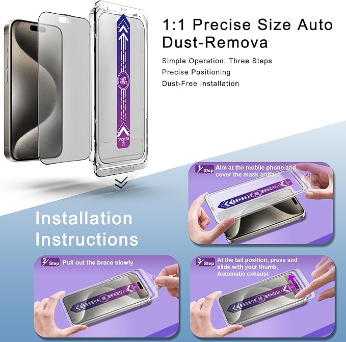 2 Pack Matte Screen Protector for iPhone 15 Pro Max 6.7-Inch Auto Dust Removal, No Bubbles, Tempered Glass Film, Easy Installation