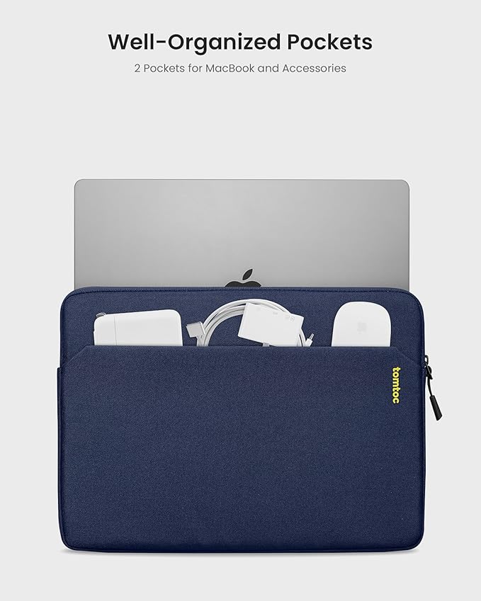 tomtoc Slim Laptop Sleeve Case for 13-inch New MacBook Air M4/A3420 M3/A3113 M2/A2681, M1/A2337 2025-2018, MacBook Pro M2/M1, Water-Resistant Protective Carrying Case with Accessories Pocket