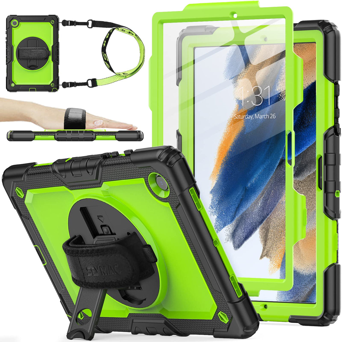 SEYMAC stock Case for Samsung Galaxy Tab A11+ Plus/A9+ Plus 11'', Full-Body Drop Protection Case with Screen Protector Pencil Holder [360° Rotating Hand Strap] &Stand, Purple+Colorful