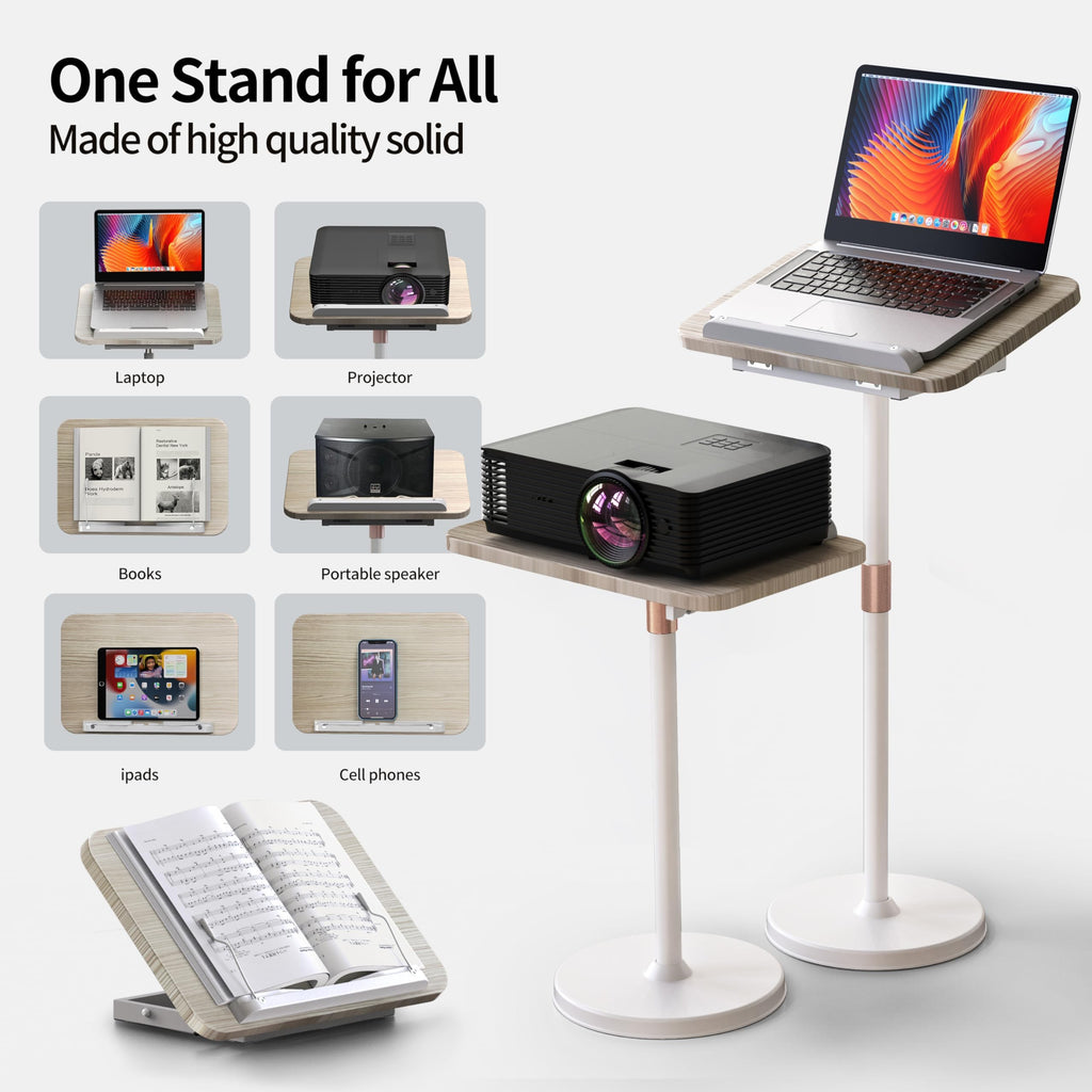 NAMON 2 in 1 Portable Laptop Floor Stand & Laptop Stand for Desk, Small Adjustable Table with Height Adjustable from 16.5" to 51", Wooden Laptop Stand White for Home, Office, Meeting Room, Study