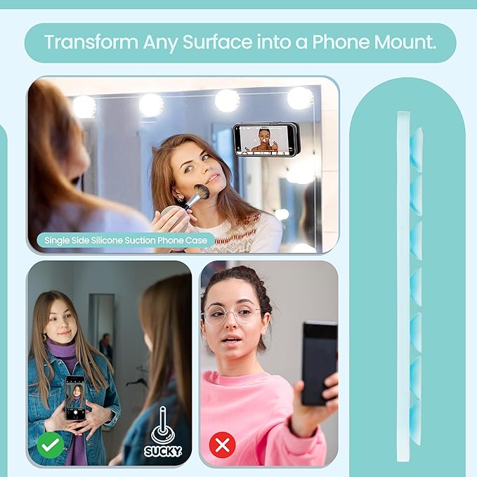 SUCKY Silicone Suction Phone Case Adhesive Mount - Anti-Slip Holder, Hands-Free Fidget Toy, Phone Accessory for iPhone and Android - Sticky Grip for Selfies, Videos, and Tiktok - Turqoise