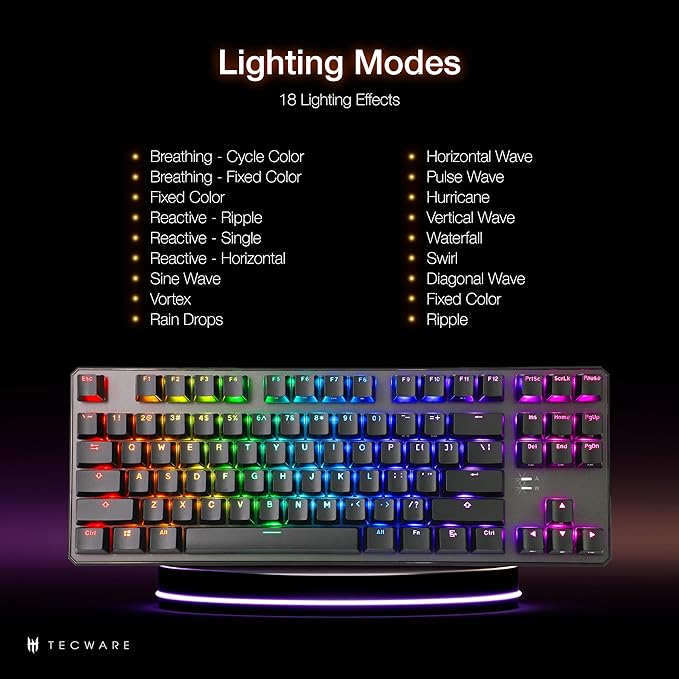 TECWARE Phantom+ 87 Key Mechanical Gaming Keyboard, RGB led, TKL 75% Keyboard, Thocky Sounding, Wraith Brown Switch