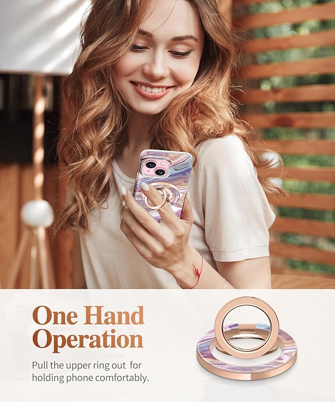 GVIEWIN Magnetic Phone Ring Holder, Compatible with MagSafe Phone Grip with Adjustable Stand, Magnet Phone Ring Kickstand for iPhone 16 Pro Max/Plus/15/14/13/12 Series/Other Phones (Flowing Sakura)