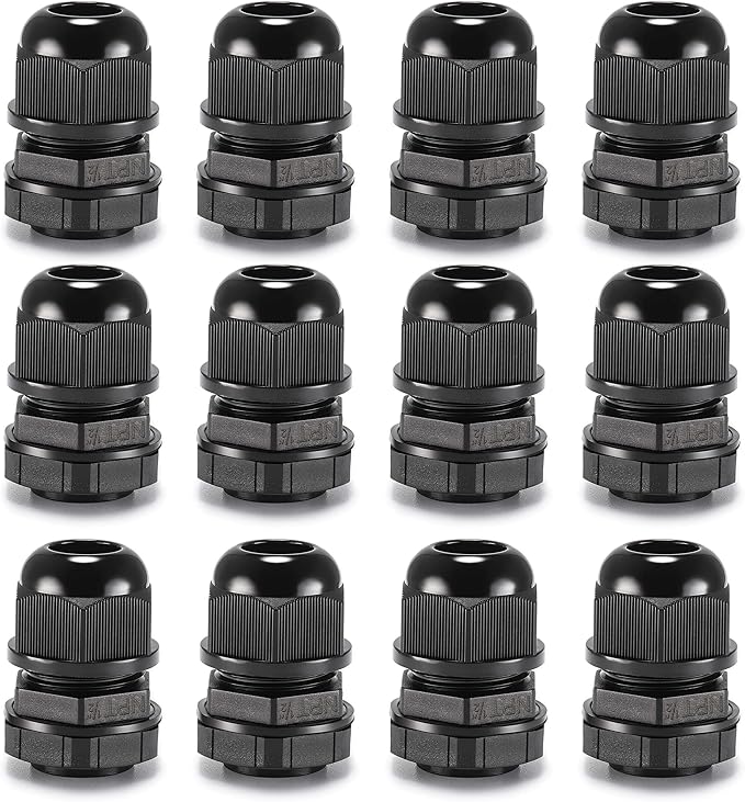 QILIPSU 12pcs 1/2" NPT Cable Gland Waterproof IP68 Nylon Cable Pass Through Cord Grip Connector Strain Relief Wire Grommet