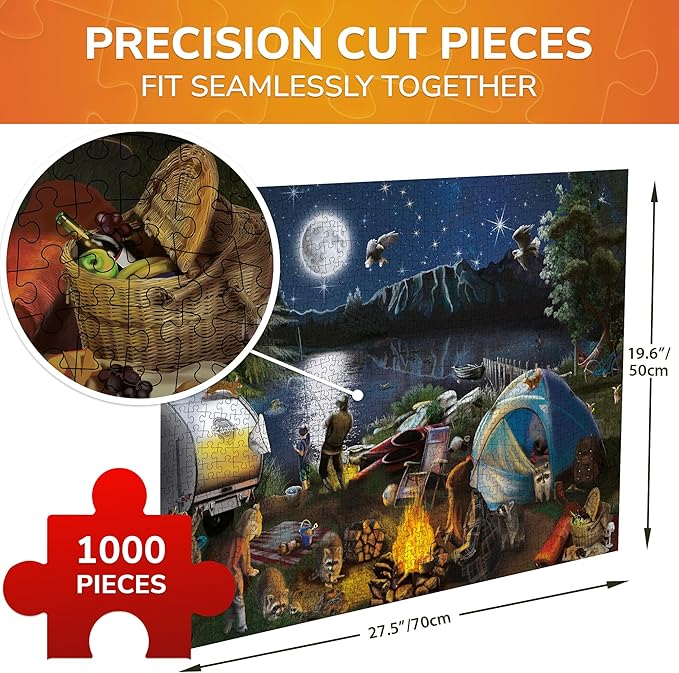 QUOKKA Jigsaw Puzzles 1000 Pieces for Adults - Campfire Activity for Kids Ages 8-12 and Up - Colourful Game Toy for Family
