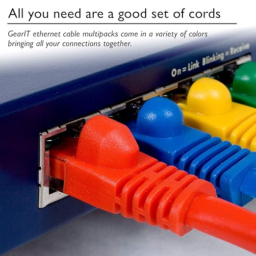 GearIT 50-Pack, Cat5e Ethernet Patch Cable 1 Foot - Snagless RJ45 Computer LAN Network Cord, Yellow - Compatible with 48 Port Switch POE Rackmount 48port Gigabit