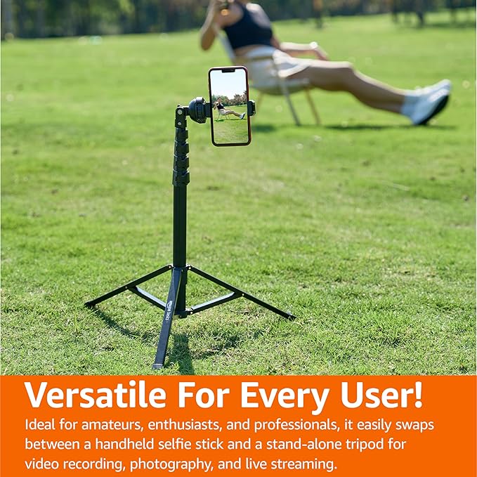 Amazon Basics 64-inch Extendable Tripod for iPhones and Smartphones, Selfie Stick Mode and Phone Tripod Mode, Black