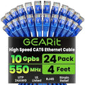 GearIT Cat 6 Ethernet Cable Pack - 24-Pack 4 ft Cat6 Ethernet Patch Cables | RJ45 Network Patch Cable, 10 Gbps Snagless Gold-Plated Connectors - Ethernet Cable Cat 6 for PC, TV, Router - Blue