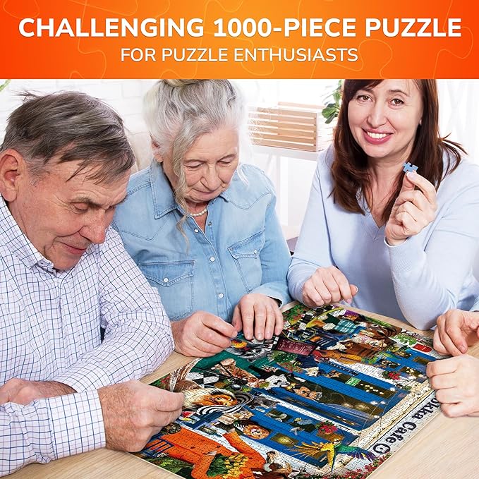 QUOKKA 1000 Piece Puzzles for Adults and Up - Jigsaw Puzzles for Men and Women - Funny Animals in Cafe for Kids Ages 8-12 and Up - Colourful Game Toy for Family