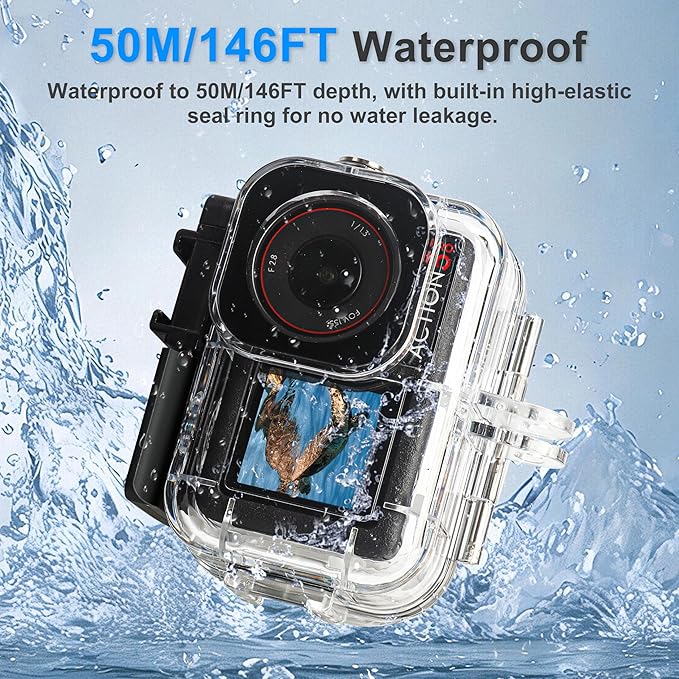 FitStill 164FT/50M Waterproof Case&3 Filters&Floating Hand Grip Stick Set Compatible for DJI Osmo Action 5 Pro Action 4 Action 3,Snorkeling Surfing,Wakeboarding Protective Cover Shell Accessories Kit