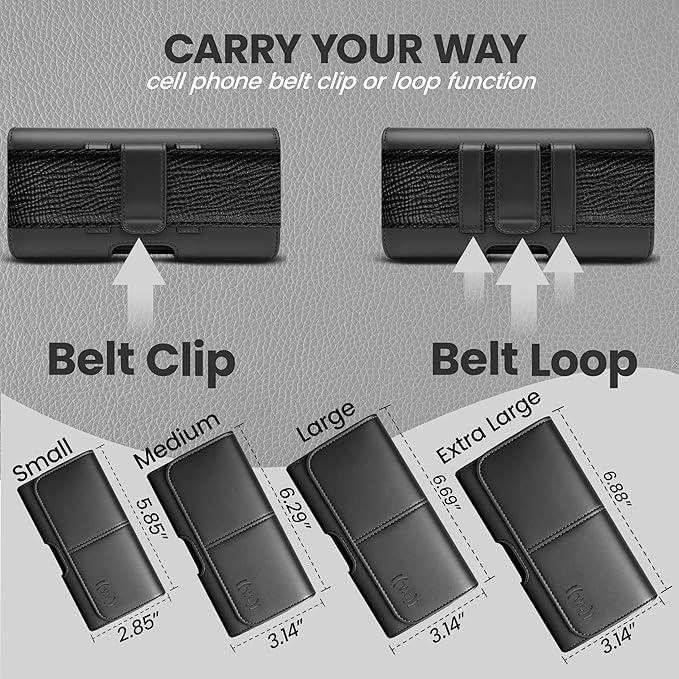 Wireless City Small Phone Holster for Men & Women, Horizontal Belt Clip & Loop Cell Phone Pouch, Magnetic Closure Phone Belt Holder Fits iPhone 13 Mini iPhone 12 Mini iPhone SE X/XS 8, 7, 6s (Black)