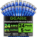 GearIT 24-Pack, Cat5e Ethernet Patch Cable 5 Feet - Snagless RJ45 Computer LAN Network Cord, Blue - Compatible with 24 48 Port Switch POE Rackmount 24port Gigabit