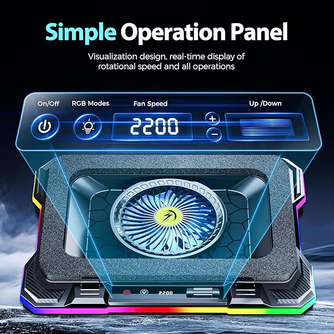 AICHESON Gaming RGB Laptop Cooling Pad with Powerful Cooler Fan, Sealed Foam and Phone Holder for 15-19 inch Laptops and PC Computers