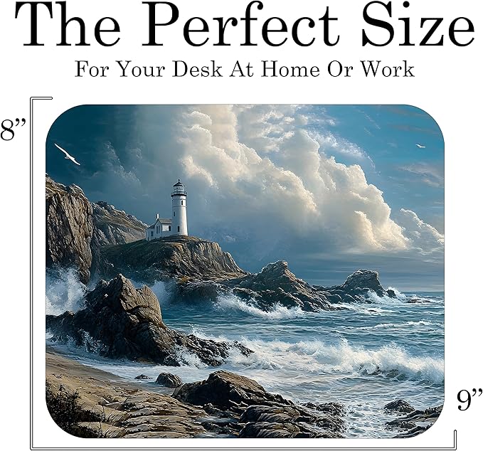 Coastal Shoreline Waves Sandy Beach Theme Mouse Pad Mat Mousepad for Desk Computer Laptop PC Gaming Home or Office Gift (Lighthouse Waves MP34)