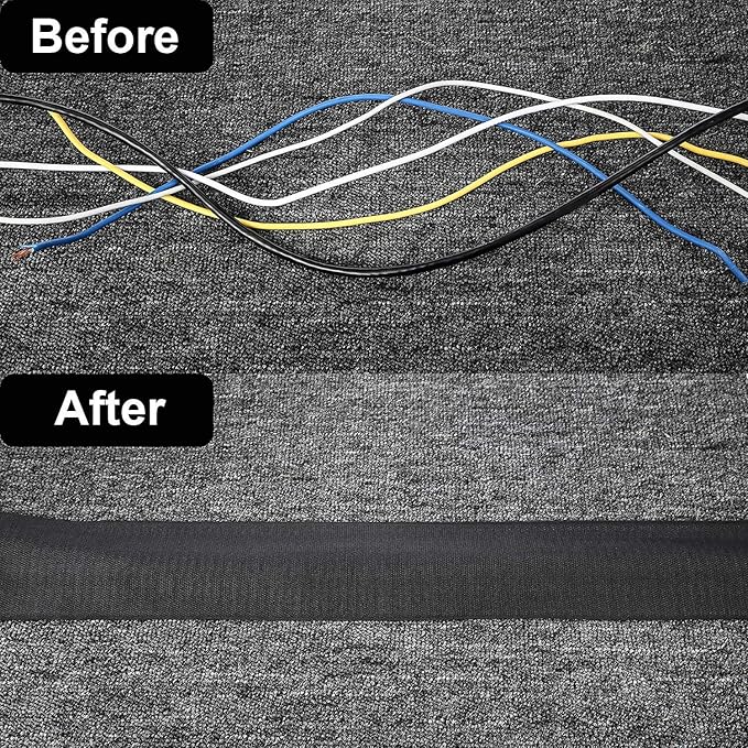WILLBOND 2 Pack 10 ft x 3 Inch Cable Floor Strip Cable Cover Cords Carpet Protector Management Hook and Loop Tape for Wires on Floor Cords and Prevent a Trip Hazard (Black)