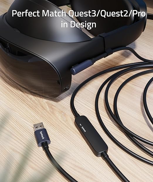 Syntech Link Cable 26 FT with Signal Booster Compatible with Meta/Oculus Quest 3, Quest2/Pro/Pico4 Accessories and PC/SteamVR, High Speed Data Transfer, USB 3.0 to USB C Cable for VR Headset, Black