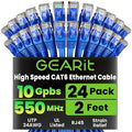 GearIT Cat 6 Ethernet Cable Pack - 24-Pack 2 ft Cat6 Ethernet Patch Cables | RJ45 Network Patch Cable, 10 Gbps Snagless Gold-Plated Connectors - Ethernet Cable Cat 6 for PC, TV, Router - Blue