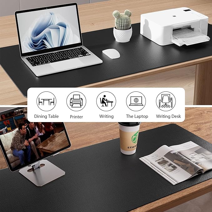 Aothia Leather Office Desk Pad Protector, Non-Slip PU Leather Desk Blotter, Waterproof Laptop Writing Mouse Pad for Office and Home, Black, 31.5" x 15.7"