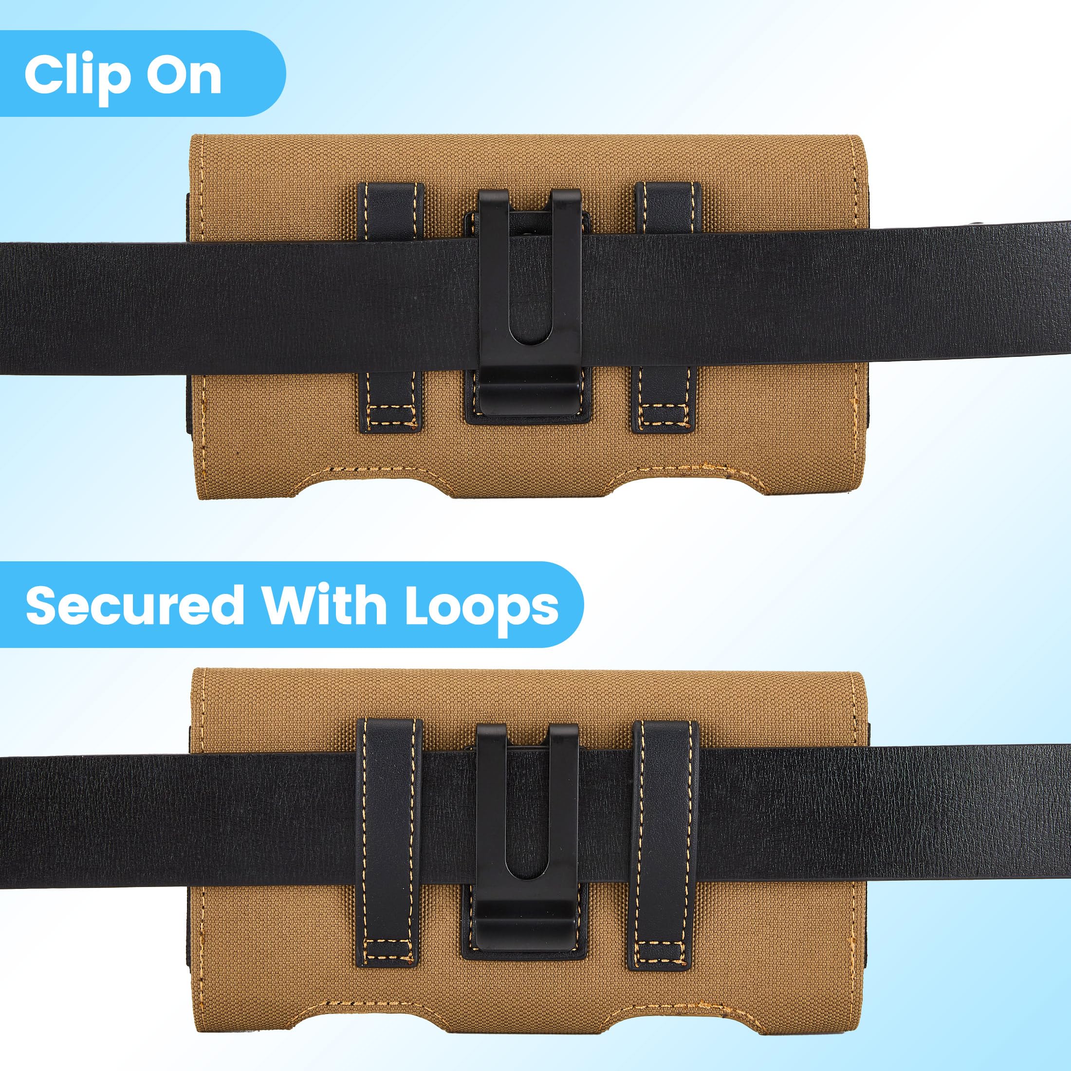 Mopaclle Nylon Phone Holster with Heavy Duty Metal Belt Clip and Card Holder, Compatible with iPhone 13/12 Mini, iPhone SE, iPhone 8/7/6S/6, and Galaxy S7/S6/S5 - Khaki