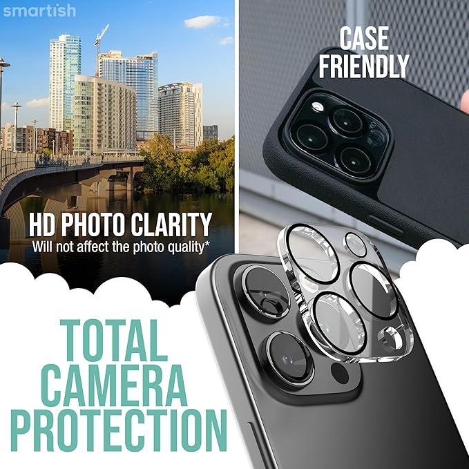 Smartish® iPhone 16 Plus Screen Protector + Camera Lens Covers - Tuff Sheet - 2-Pack Tempered Glass 9H Easy Install Frame Case-Friendly - Dynamic Island for Apple iPhone 16 Plus - Clear 2-Pack