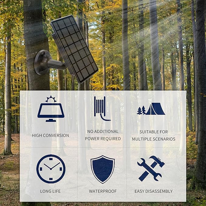 3W Trail Camera Solar Panel, with Build-in 5000mAh Rechargeable Lithium Battery Solar Battery Charger Kit for Hunting Game Cameras or Deer Feeder Accessory, 12V/1A 6V/2A IP65 Waterproof Solar Panel