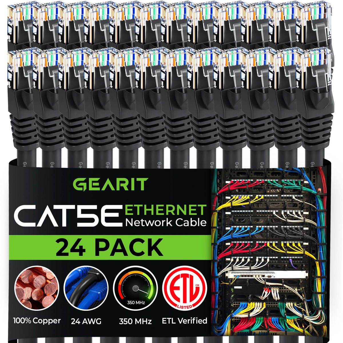 GEARit 24-Pack, Cat5e Ethernet Patch Cable 5 Feet - Snagless RJ45 Computer LAN Network Cord, Blue