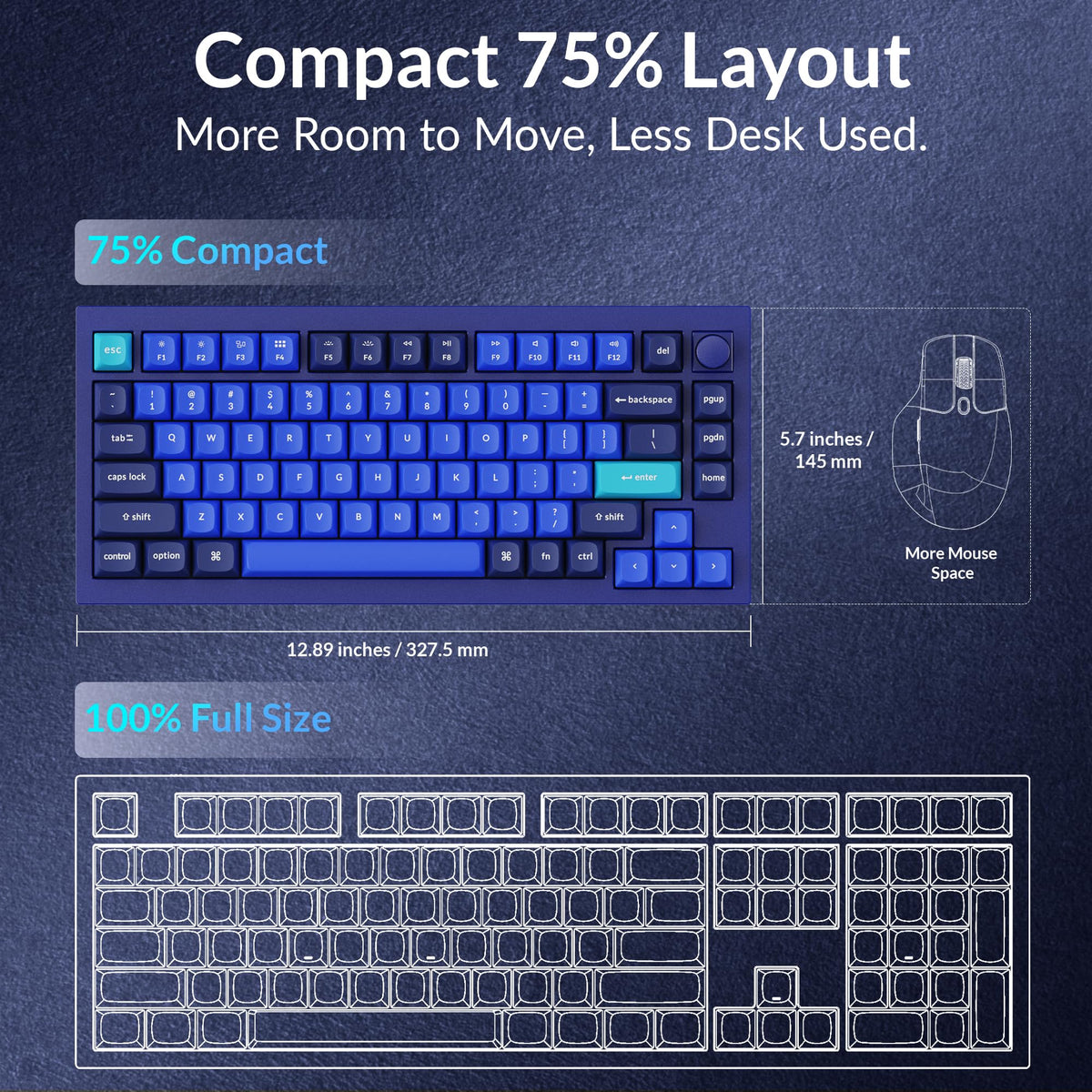Keychron Q1 RGB Wired Custom Mechanical Keyboard, 75% Layout QMK/VIA Programmable Macro with Hot-swappable Gateron G Pro Blue Switch Double Gasket Compatible with Mac Windows Linux (Blue) -Version 2