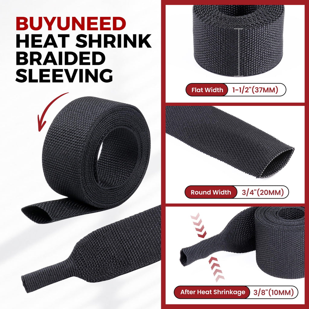 BuyUneed 2:1 Ratio Heat Shrinkable Braided Wiring Sleeving 3/4" ID-46ft