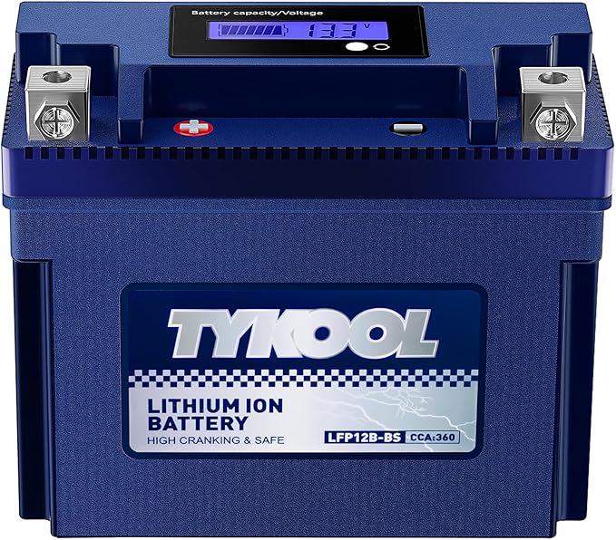 TYKOOL YT12B-BS, 3X Cranking Amps,Lithium LiFePO4 Motorcycle Battery, 12V 6Ah, 360CCA,Powersports Battery, Compatible for Ducati,Kawasaki 1000cc,Triumph 865cc,Yamaha 600cc,1000cc,Piaggio Vespa Scooter
