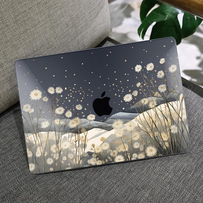 MEEgoodo Case for M4/M3/M2 MacBook Air 13.6 inch Case 2025 2024 2022, Fit Model A3240/A3113/A2681, Laptop Hard Shell with Keyboard Cover Compatible with MacBook Air 13 inch, Starry Wildflowers