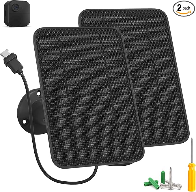 5W Solar Panel for Blink Camera Outdoor, Solar Panel Charger Compatible with Blink Outdoor 4 (4th Gen) Camera, Solar Panel w/Battery for Blink Camera, 9.8ft Cable Rubber Plug IP65 Waterproof, 2 Pack