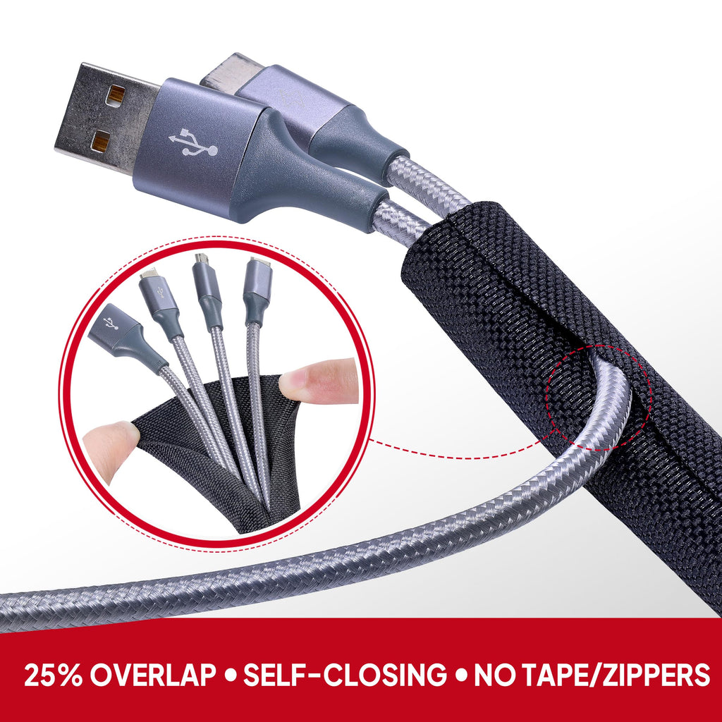 BuyUneed Black Split Braided Cable Management Sleeves 1/2inch -30Feet