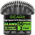 GEARit Cat 6 Ethernet Cable Pack - 50-Pack 3 ft Cat6 Ethernet Patch Cables | RJ45 Network Patch Cable, 10 Gbps Snagless Gold-Plated Connectors - Ethernet Cable Cat 6 for PC, TV, Router - Black