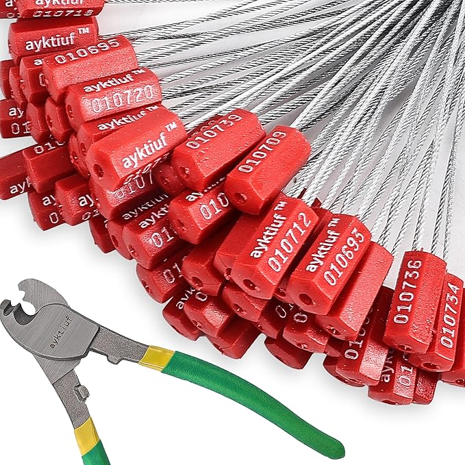 1200 Pieces Security Cable Seals, Metal Number security tags for Truck, Trailers, Cargo, Containers, Vans, Oil Tank, Milk Vehicle (Red, 1200 Pack)