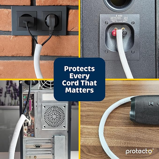 PROTECTO Heavy Duty Dog & Cat Cord Protector 10ft Easy-to-Use Critter Cord Cover for Pet Clear Odorless White Color Cord Protectors from Pets No Chew Solution Power Audio & Video Wire Protector Tubing