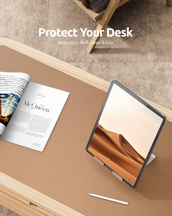 YSAGi Leather Desk Protector, Office Mat, Large Mouse Mat, Non-Slip PU Leather Blotter, Laptop Desk Mat, Waterproof Writing Pad for Office and Home (Khaki, 31.5" x 15.8")