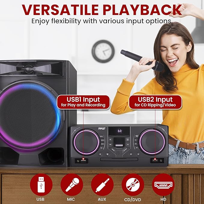 Pyle 4-Piece Bluetooth Stereo System - Mini Hi-Fi Bookshelf Stereo System with USB Recording, FM Radio and Remote Control, DVD/CD Compatibility, Perfect Stereo Shelf Systems for Home, 1000W