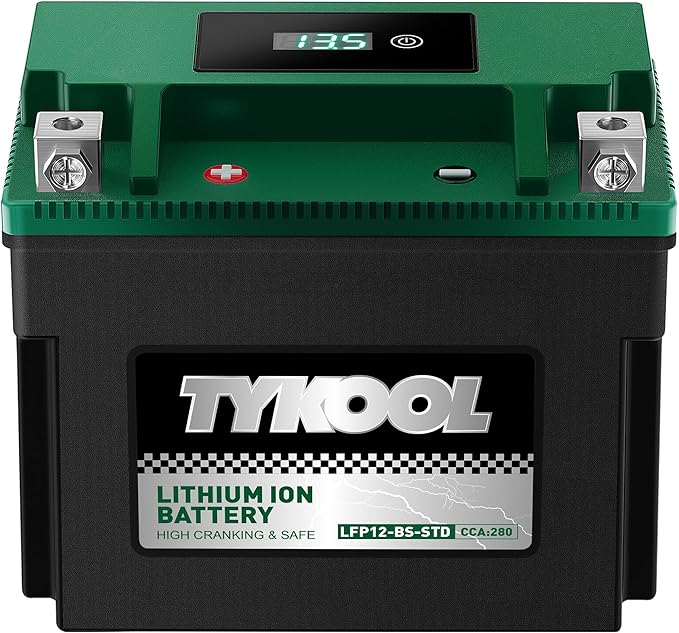 TYKOOL YTX12-BS STD LiFePO4 Lithium Motorcycle Battery,280CCA,2X Cranking Amps,Digital Readout,Compitable for BMW F850GS,Kawasaki Vulcan 900, BRP (Can-AM) DS250 ATV,Piaggio Vespa 300cc Scooter